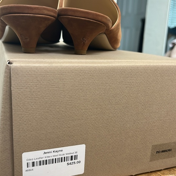 Jenni Kayne Walnut Color Oiled Leather Kitten Heeled Mules - Picture 9 of 16